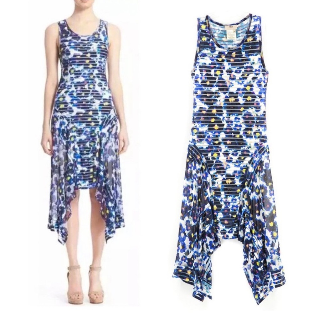Fuzzi Women's Floral Ruffled Hem Maxi Dress in Blue Multi